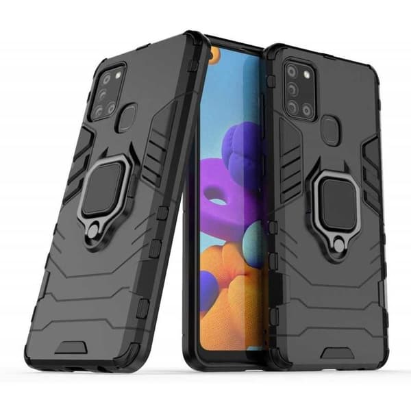 Samsung A21s stødsikkert cover med ringholder tyndarmeret