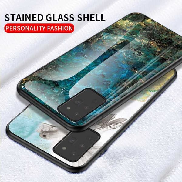 Samsung A21s Marmorskal 9H Härdat Glas Baksida Glassback® V2