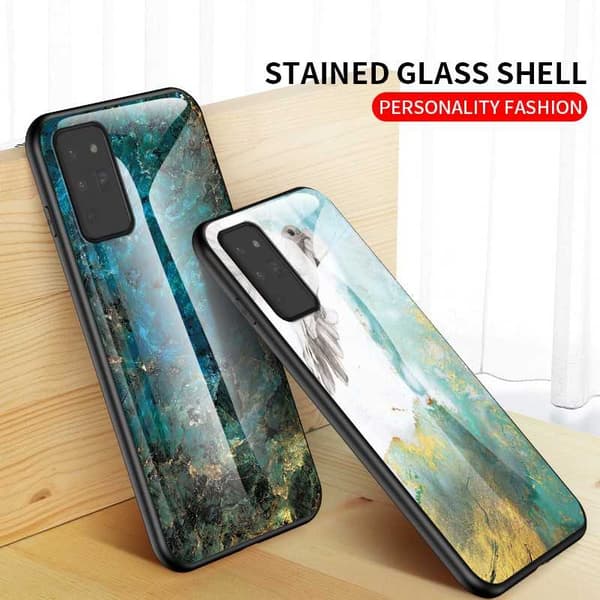 Samsung A21s Marmorskal 9H Härdat Glas Baksida Glassback® V2