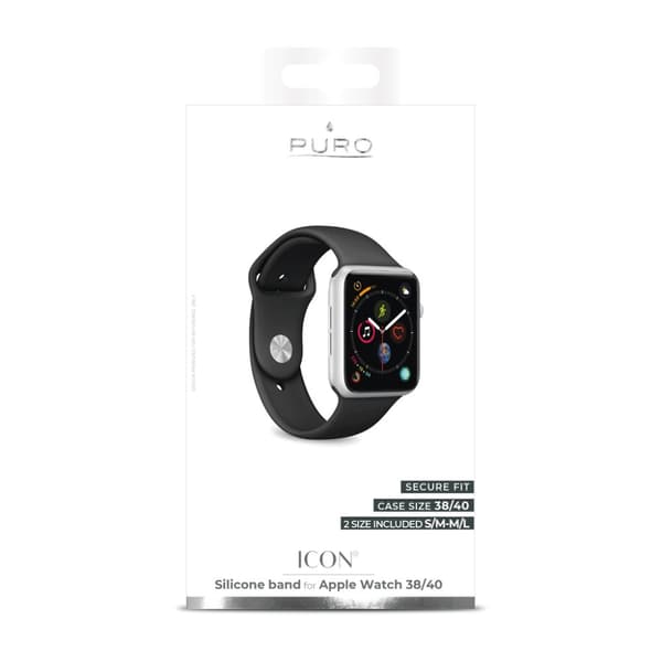 Puro Apple Watch 38/40/41/42mm Ranneke ICON Silicone Band Musta
