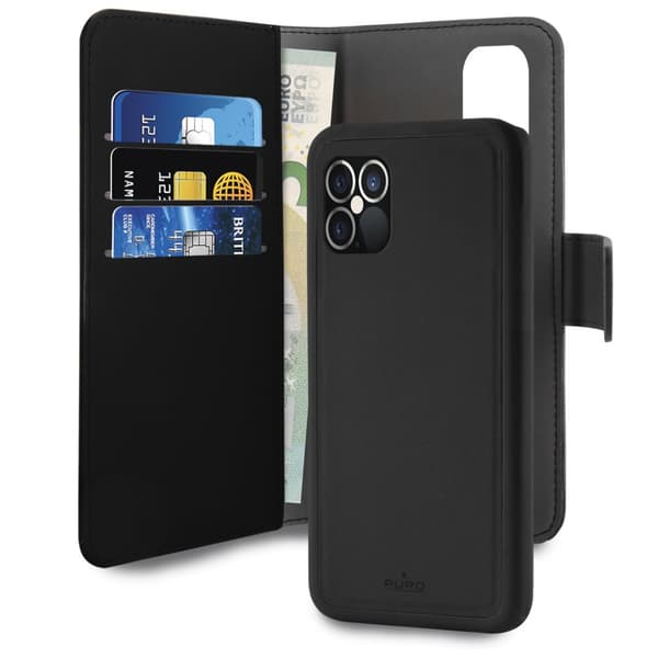 Puro iPhone 12 Pro Max Suojakotelo Wallet Detachable 2 in 1 Musta