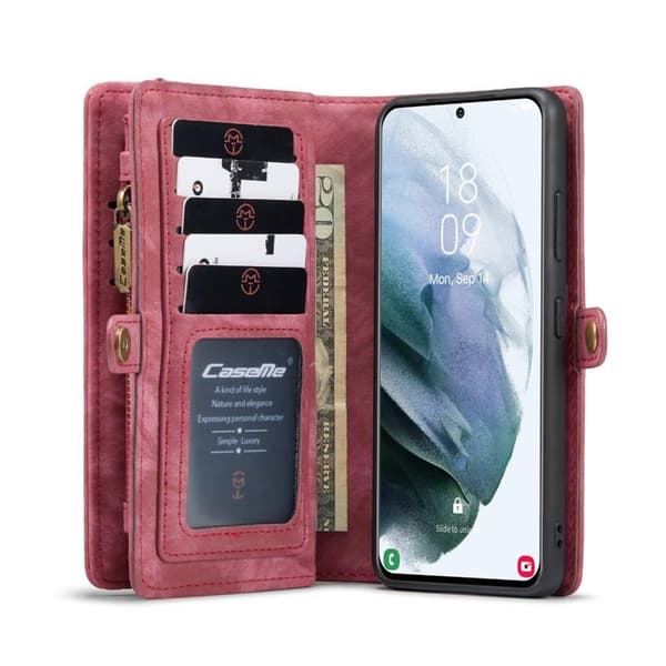 CaseMe Lompakkokotelo 11-kortti Samsung Galaxy S21 Ultra : väri - punainen