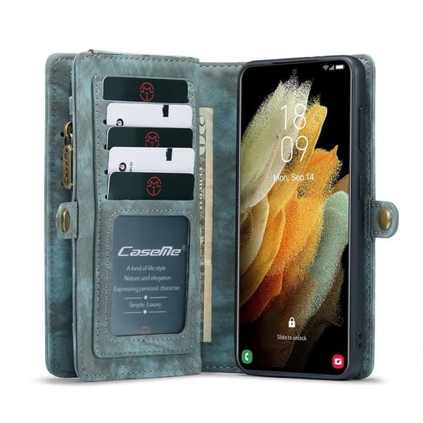 Multi-lommebok CaseMe 11-kort Samsung Galaxy S21 Plus : Farge - Blå