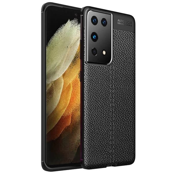 Lædermønstret TPU Cover Samsung Galaxy S21 Ultra : farve - sort