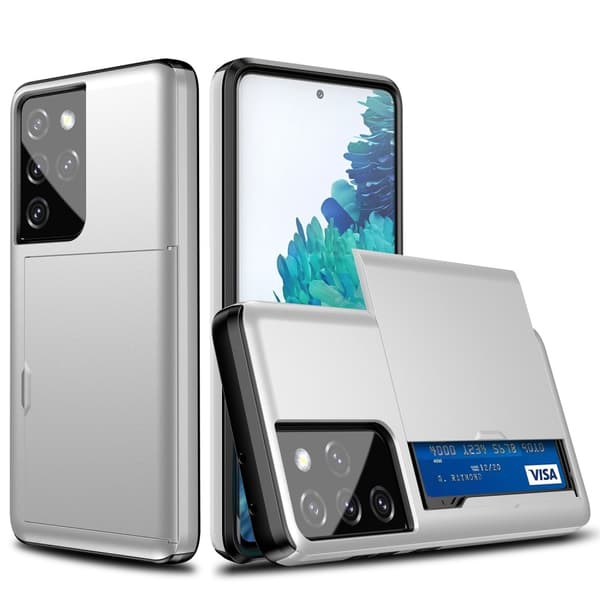 Skal med Korthållare för Samsung Galaxy S21 Ultra - Silver