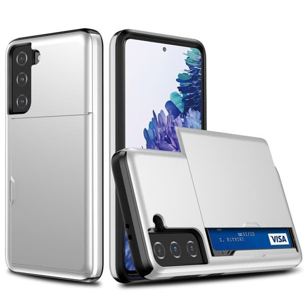 Skal med Korthållare för Samsung Galaxy S21 - Silver