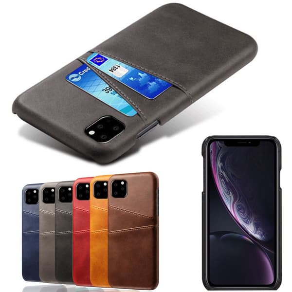 Iphone 12 mini skydd skal fodral skinn läder kort visa amex Svart