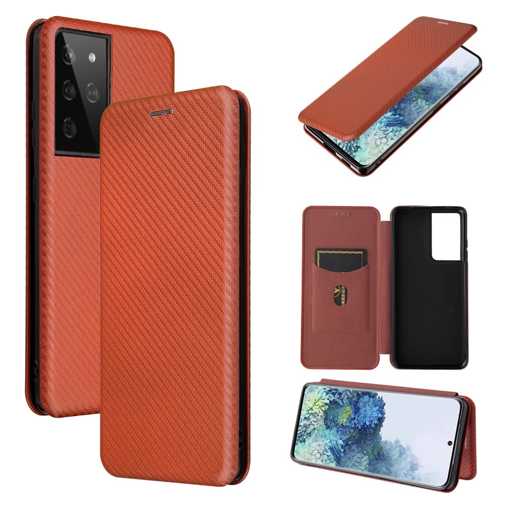 Samsung Galaxy S21 Ultra Fodral Kolfibertextur Brun