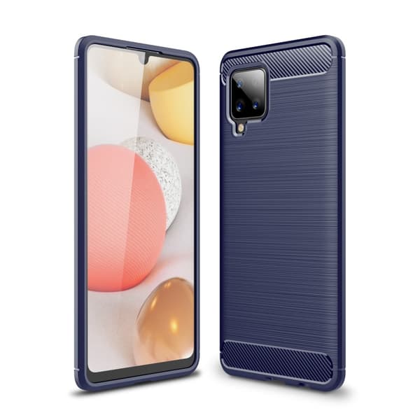 Samsung Galaxy A42 5G Suojakuori Harjattu Hiilikuiturakenne Sininen