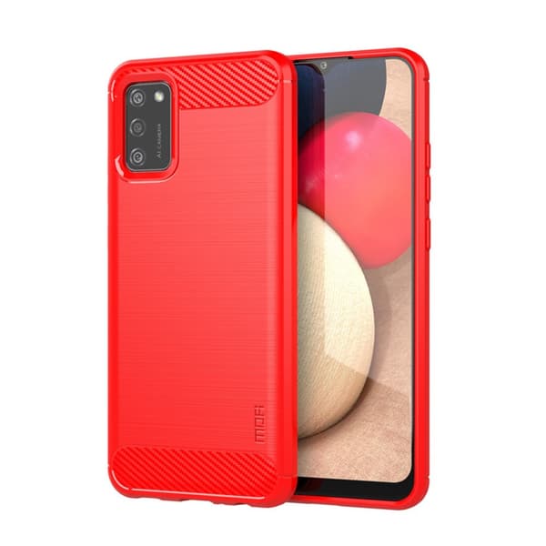 Samsung Galaxy A02s Kuori Harjattu Hiilikuiturakenne Punainen