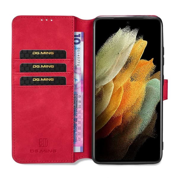 DG-Ming Wallet 3-kort Samsung Galaxy S21 Ultra : farve - rød