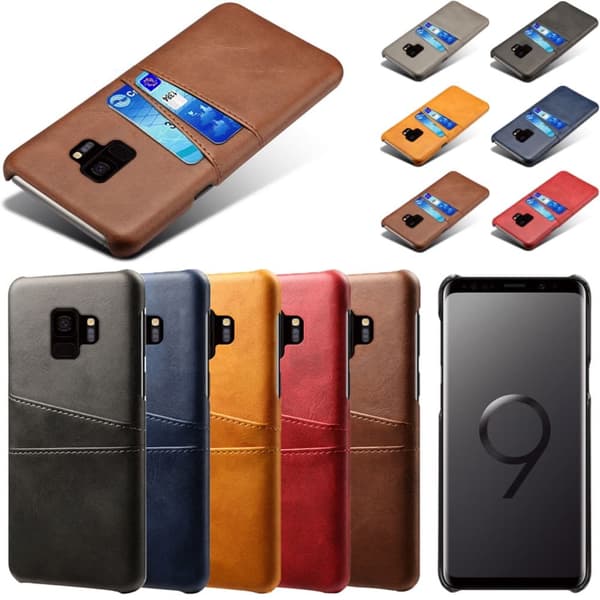 Samsung S9 skydd skal fodral skinn åt kort visa amex mastercard