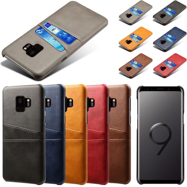 Samsung S9 skydd skal fodral skinn åt kort visa amex mastercard