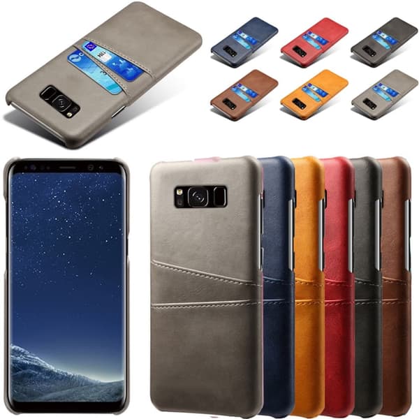 Samsung S8+ skydd skal fodral skinn åt kort visa amex mastercard Grå