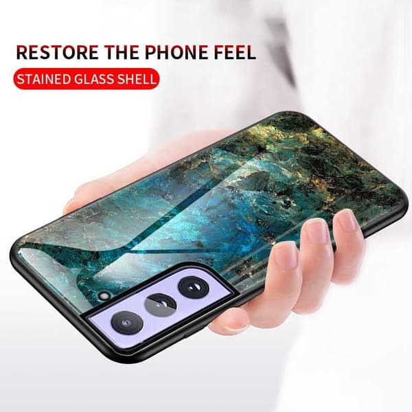 Samsung S21 Plus Marble Shell 9H karkaistu lasi tausta Glassback V2