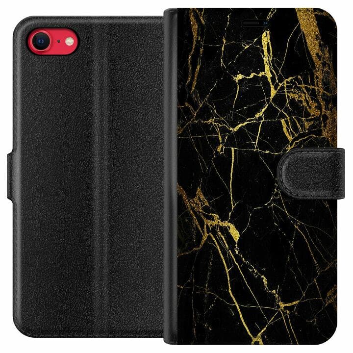 Apple iPhone 7 Plånboksfodral Marble Black&Gold