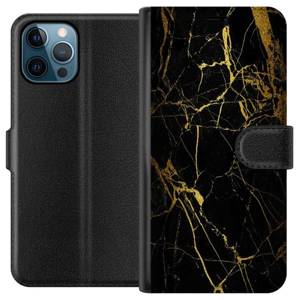 Apple iPhone 12 Pro Max Lommeboketui Marmor Svart & Gull