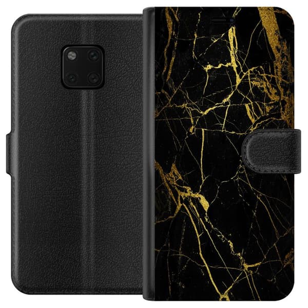 Huawei Mate 20 Pro Lompakkokotelo Marmori Musta & Kulta