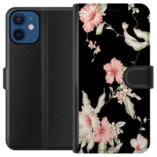 Apple iPhone 12 mini Lommeboketui Blomstermønster Svart