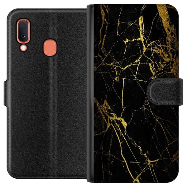 Samsung Galaxy A20e Plånboksfodral Marble Black&Gold