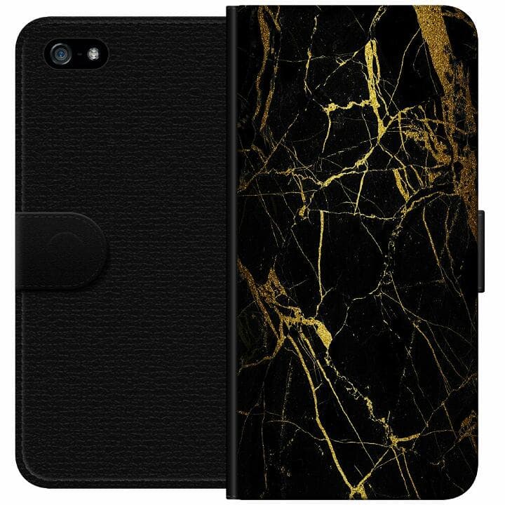 Apple iPhone 5 Plånboksfodral Marble Black&Gold