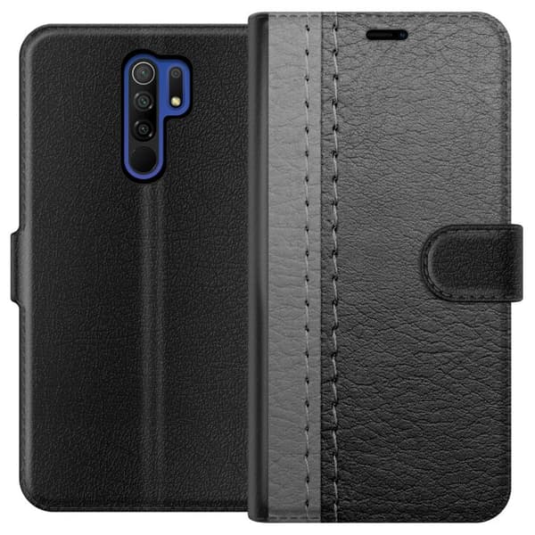Xiaomi Redmi 9 Tegnebogsetui Sort & Grå Læder