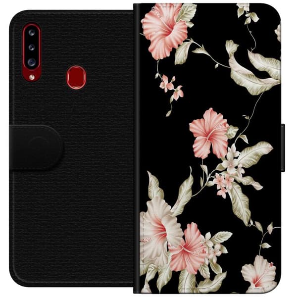 Samsung Galaxy A20s Lommeboketui Blomstermønster Svart