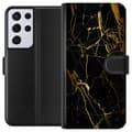 Miniatyrbild 1 av 3: Samsung Galaxy S21 Ultra 5G Plånboksfodral Marble Black&Gold