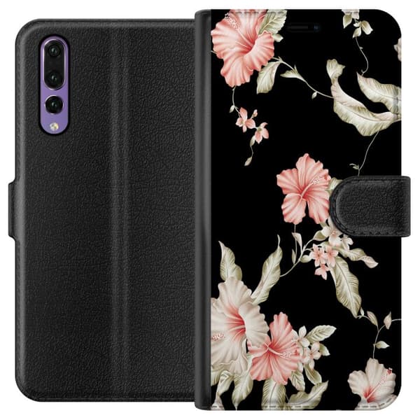 Huawei P20 Pro Lommeboketui Blomstermønster Svart