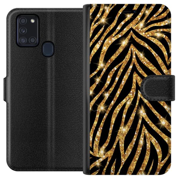 Samsung Galaxy A21s Tegnebogsetui Guld & Glitter