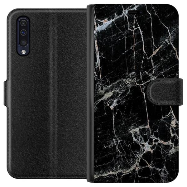 Samsung Galaxy A50 Tegnebogsetui Sort marmor