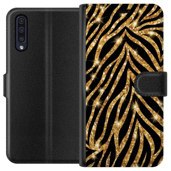Samsung Galaxy A50 Tegnebogsetui Guld & Glitter