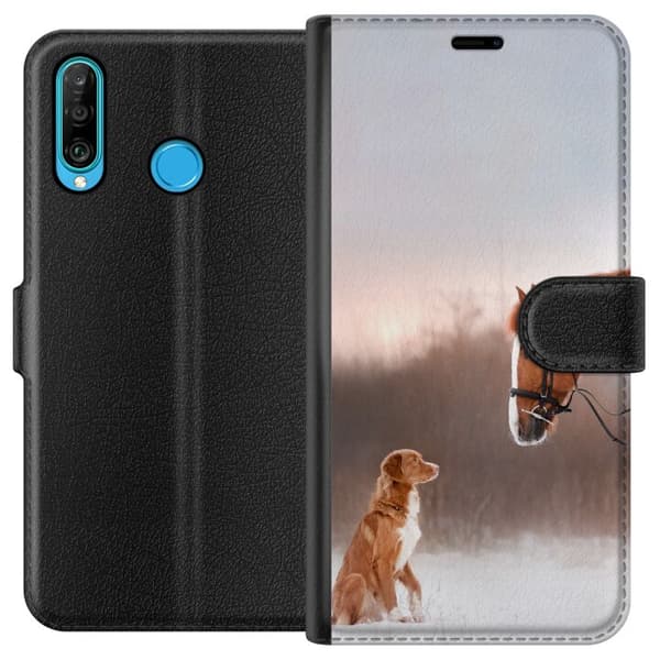Huawei P30 lite Tegnebogsetui Hest & Hund