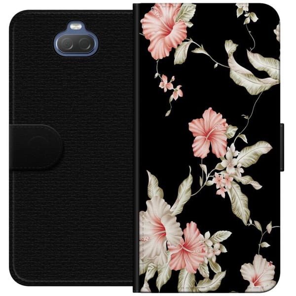 Sony Xperia 10 Plus Lommeboketui Blomstermønster Svart