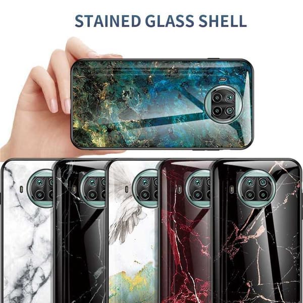 Xiaomi Mi 10 Marmorskal 9H Härdat Glas Baksida Glassback® V2 Emerald Green