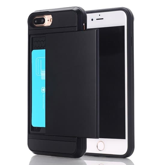 iPhone 7 / 8 plus hybrid cover med plads til 2 kort - sort