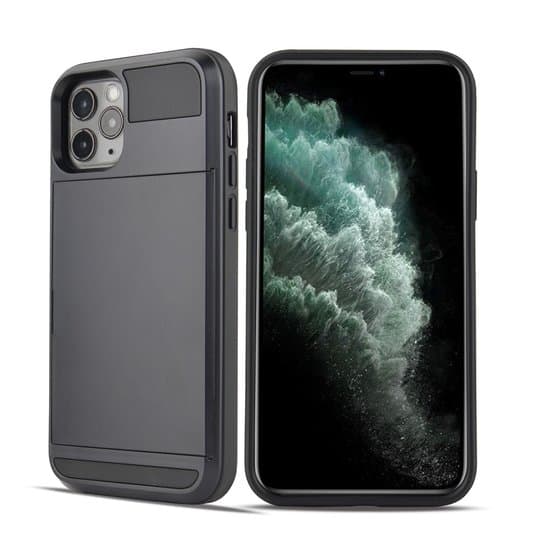iPhone 12 / iPhone 12 Pro hybrid cover med plads til 2 kort - sort