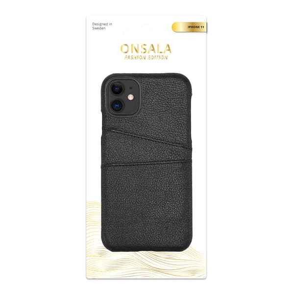 Mobilskal Skinn Kortfack Svart - iPhone 11