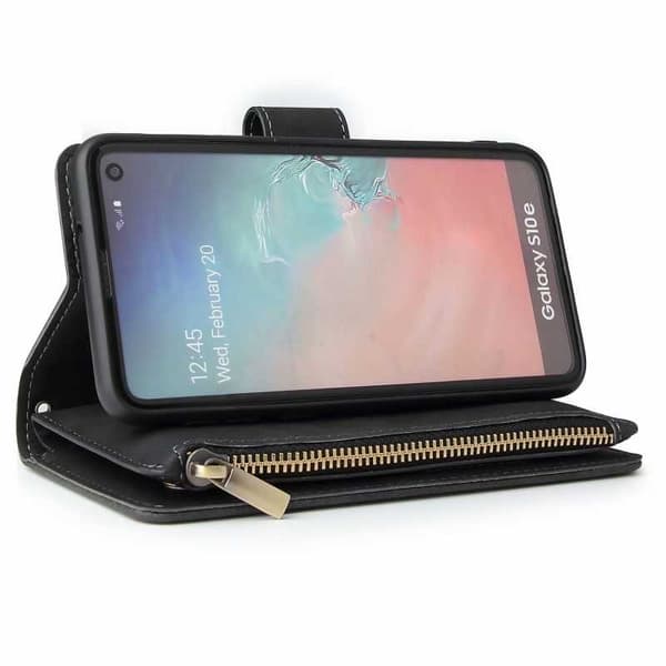 Samsung S10e monitoiminen lompakkokotelo, vetoketjullinen 8 taskua