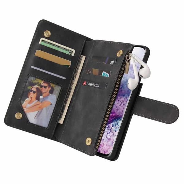 Samsung S21 Multifunktionellt Plånboksfodral Zipper 8-Fack Vinröd