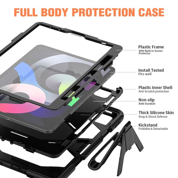 iPad Air 10.9 2020 Suojakuori Heavy Duty Armor Musta
