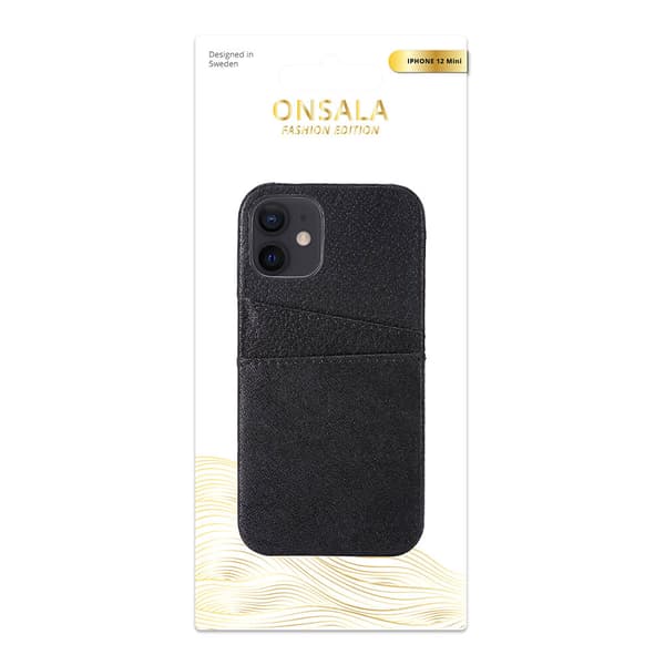 ONSALA COLLECTION Mobil Cover Læder Sort iPhone 12 Mini med Kortrum