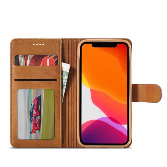 LC.IMEEKE Plånbok / plånboksfodral till iPhone 12 - konjak / ruskea