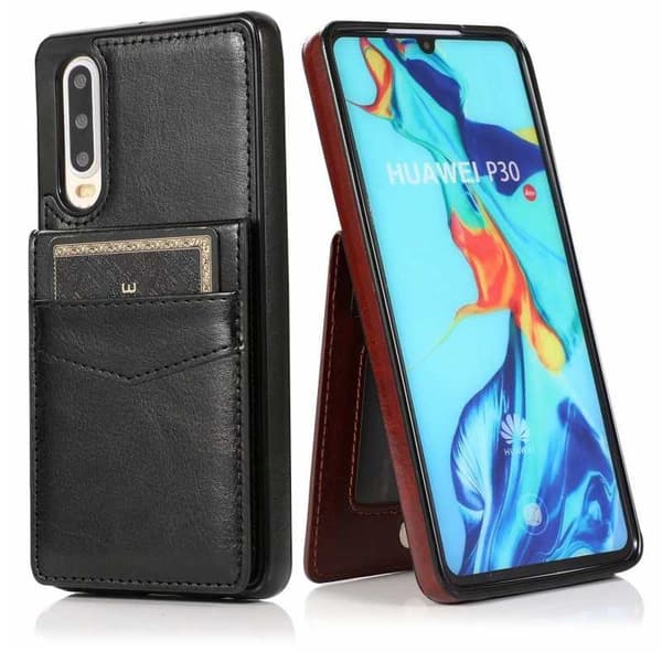 Huawei P30 Lite Mobilskal Korthållare 5-FACK Retro V3 - Svart