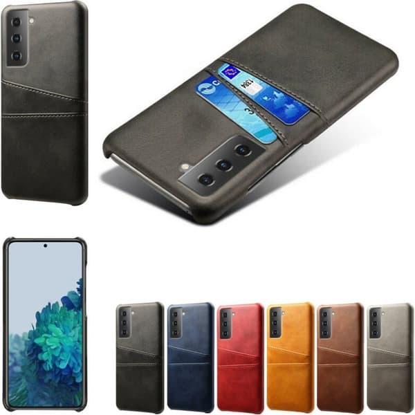 Samsung S21 skal fodral skydd skinn kort visa amex mastercard Svart