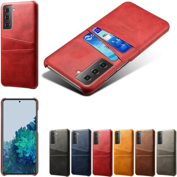 Samsung S21 skal fodral skydd skinn kort visa amex mastercard