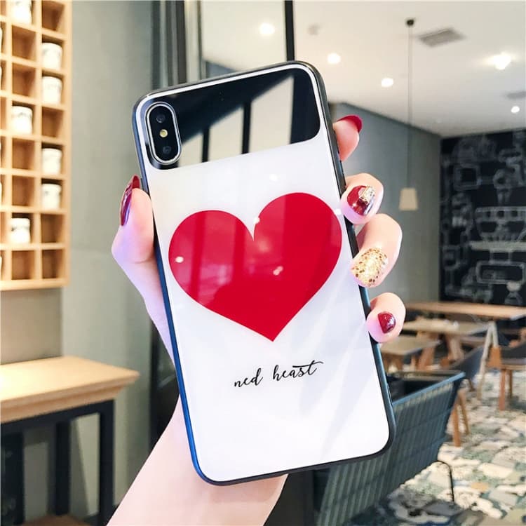iPhone 6 Plus / 6s Plus Mobilskal - Glasbaksida - Big Heart - Vit/röd