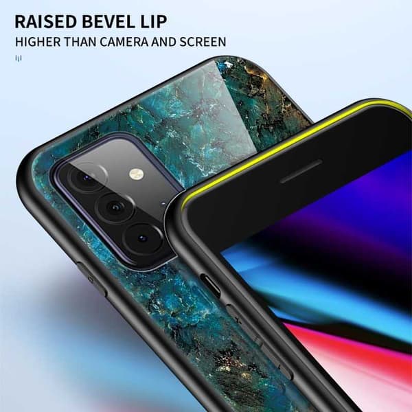 Samsung A72 5G Marble Cover 9H hærdet glas bagside Grøn marmor glas bagside V2