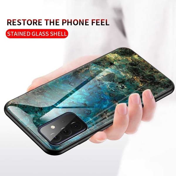 Samsung A72 5G Marble Cover 9H hærdet glas bagside Grøn marmor glas bagside V2