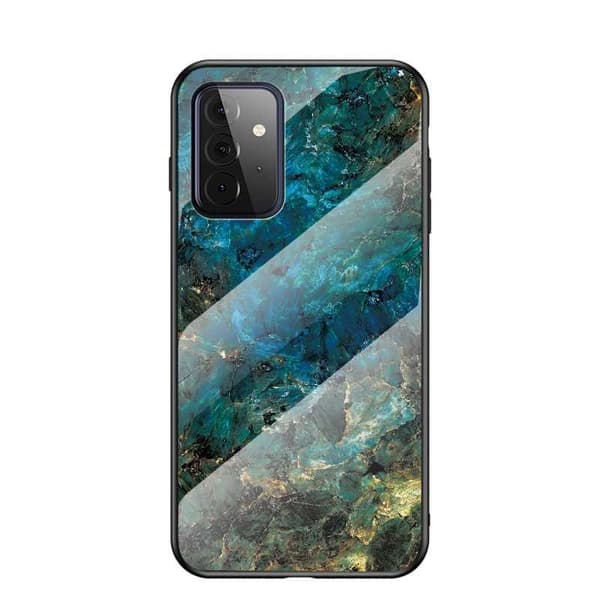 Samsung A72 5G Marble Cover 9H hærdet glas bagside Grøn marmor glas bagside V2